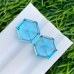 Hexagon cut Swiss blue topaz pair
