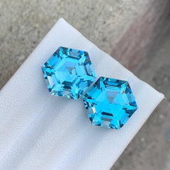 Hexagon cut Swiss blue topaz pair