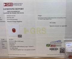 16.18 Carats Certified Orange Sapphire