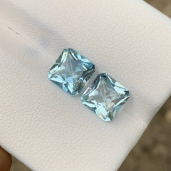 3.63ct Blue Aquamarine Pair Radiant Cut