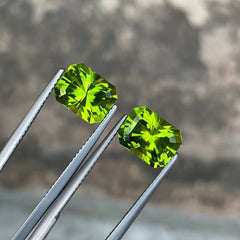6.75 Carats Fancy Cut Peridot Pair