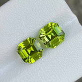 4.12 Carats Green Peridot Asscher Pair