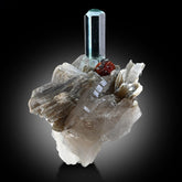 Aquamarine on Smoky Quartz with Garnet