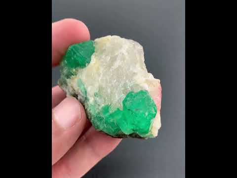 Pure Green Emerald Gem Crystals on Calcite from Pakistan