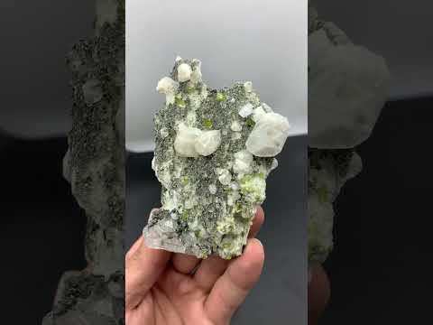 Green Titanite Crystals with Calcite