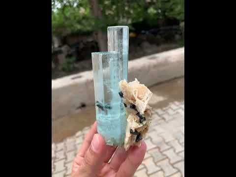 Aquamarine Crystal with Calcite Matrix