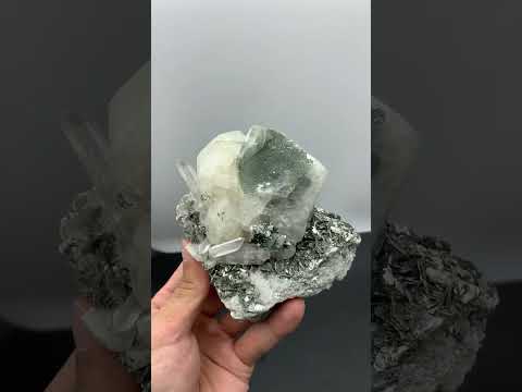 Isometric Focal Crystal of Calcite with Quartz on Mica from Pakistan
