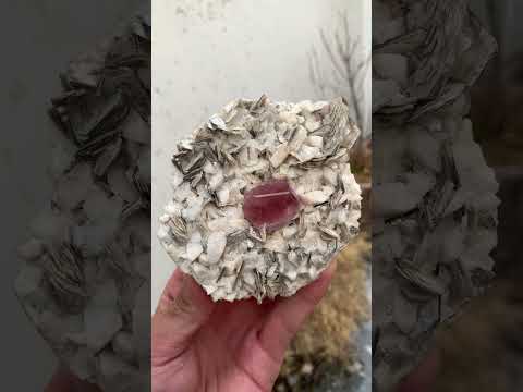 Pink Apatite Crystal on Albite Mineral