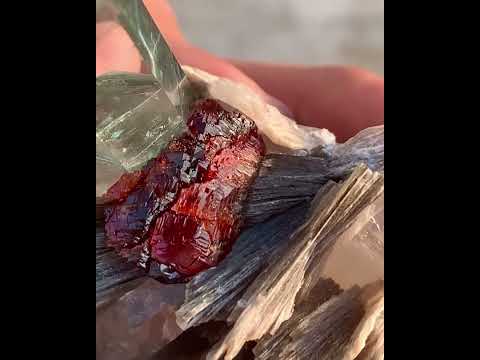 Aquamarine on Smoky Quartz with Garnet