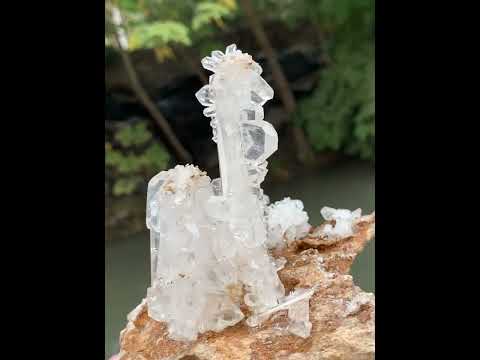 Aesthetic free standing Faden Quartz crystals on Calcite matrix from pakistan