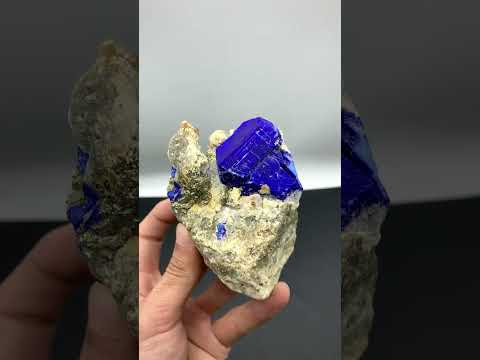 Blue Lazurite Crystal on Calcite with Pyrite from Afghanistan