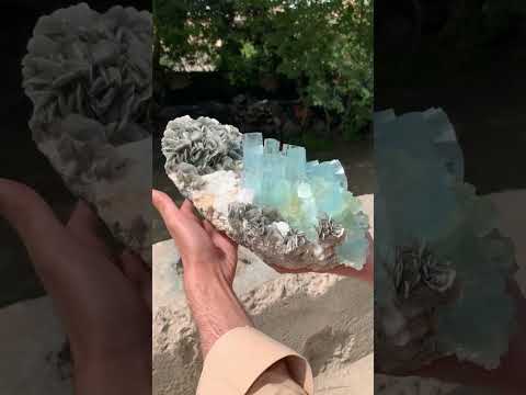 Aquamarine Crystals Cluster on Muscovite with Apatite From Pakistan