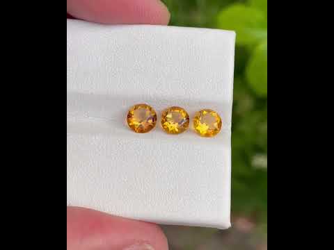 3.00 Carats Citrine Stone Pair 3 Piece Round Cut Natural Brazilian Gemstone