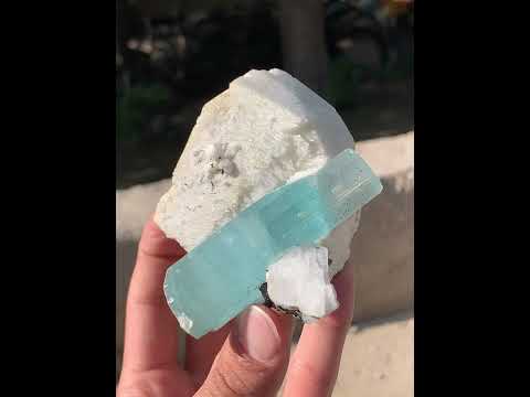 Blue Aquamarine crystal on Feldspar