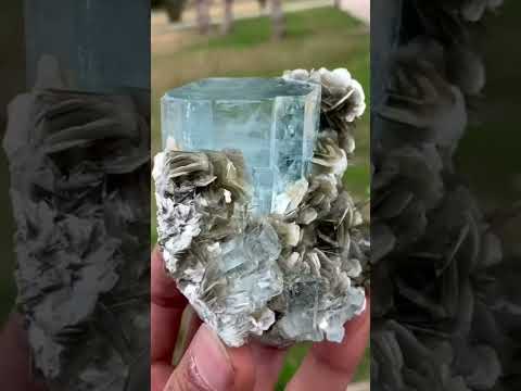 Blue Aquamarine Crystal Positioned on Muscovite Matrix from Pakistan