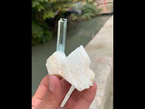 free standing Aquamarine crystal on Microcline Feldspar From Pakistan