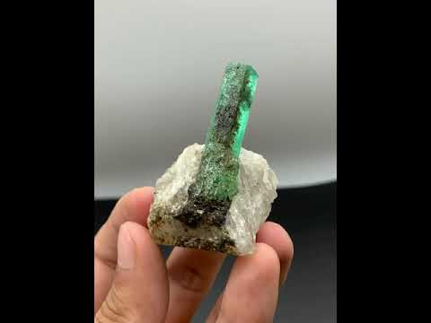 Standing Emerald Crystals On Calcite