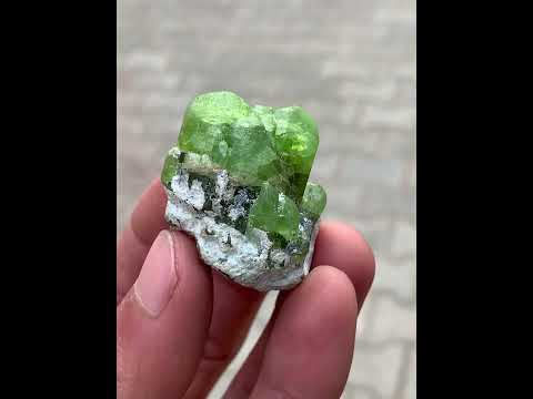 aggregate of fatty crystals of Green Peridot on matrix from Pakistan