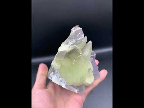 Calcite Crystals on Purple Fluorite