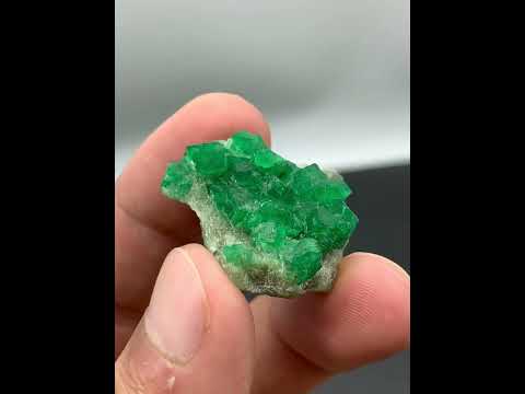 Green Emerald Crystals on Calcite
