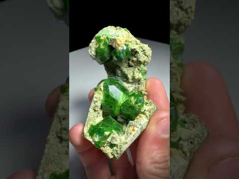 Green Demantoid Garnet Isolated Crystals on Matrix from Azerbaijan