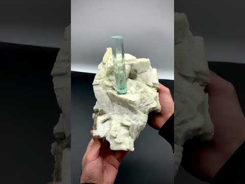 14 cm High Free Standing Aquamarine Crystal on Feldspar Matrix from Pakistan
