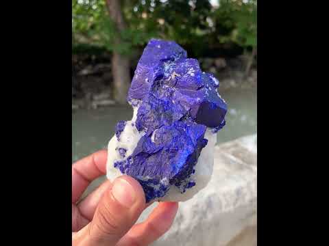Blue Lazurite Crystal On White Calcite