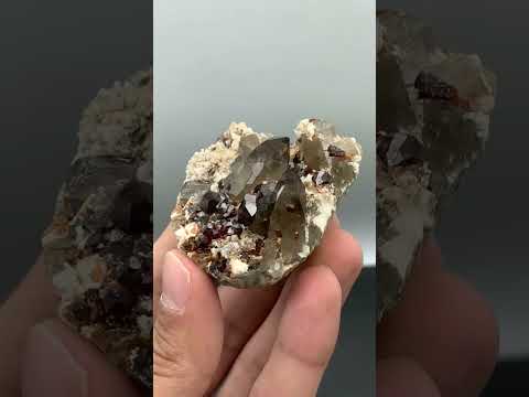 Combination of Spessertine Garnet Crystals on Quartz with Albite from China