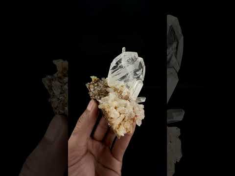 Isolated Tabular Faden Quartz Crystal Perched on Calcite Matrix from Pakistan