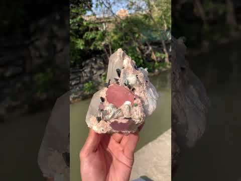 Combination of Morganite with Tourmaline and Kunzite on Quartz from Afghanistan