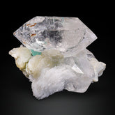 Brightening Double Terminated Quartz on Green Fluorite with Cleavelandite Matrix from Pakistan