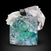 Gentle Glassy Rainbow color Fluorite with Schorl on Cleavelandite from Pakistan