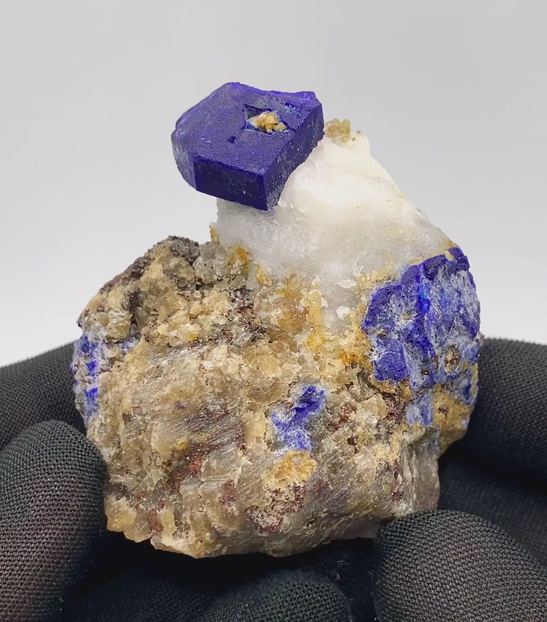 Lovely Lazurite Crystal Nicely Perched On Calcite With Pyrite