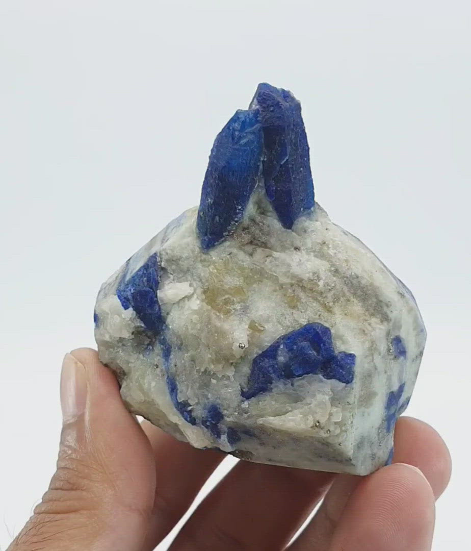 Sapphire Blue Attached Couple of Afghanite Crystals on Marble Matrix