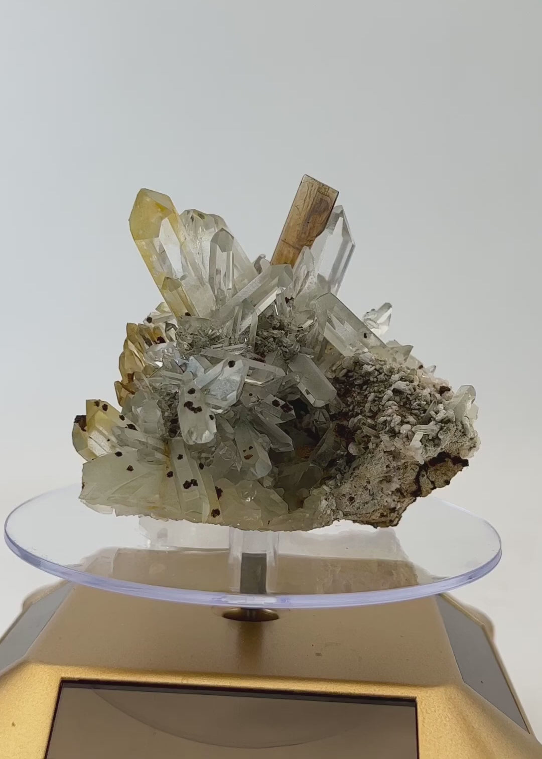 Lovely Brookite Crystal Perched On Razor Sharp Quartz Cluster With Siderite