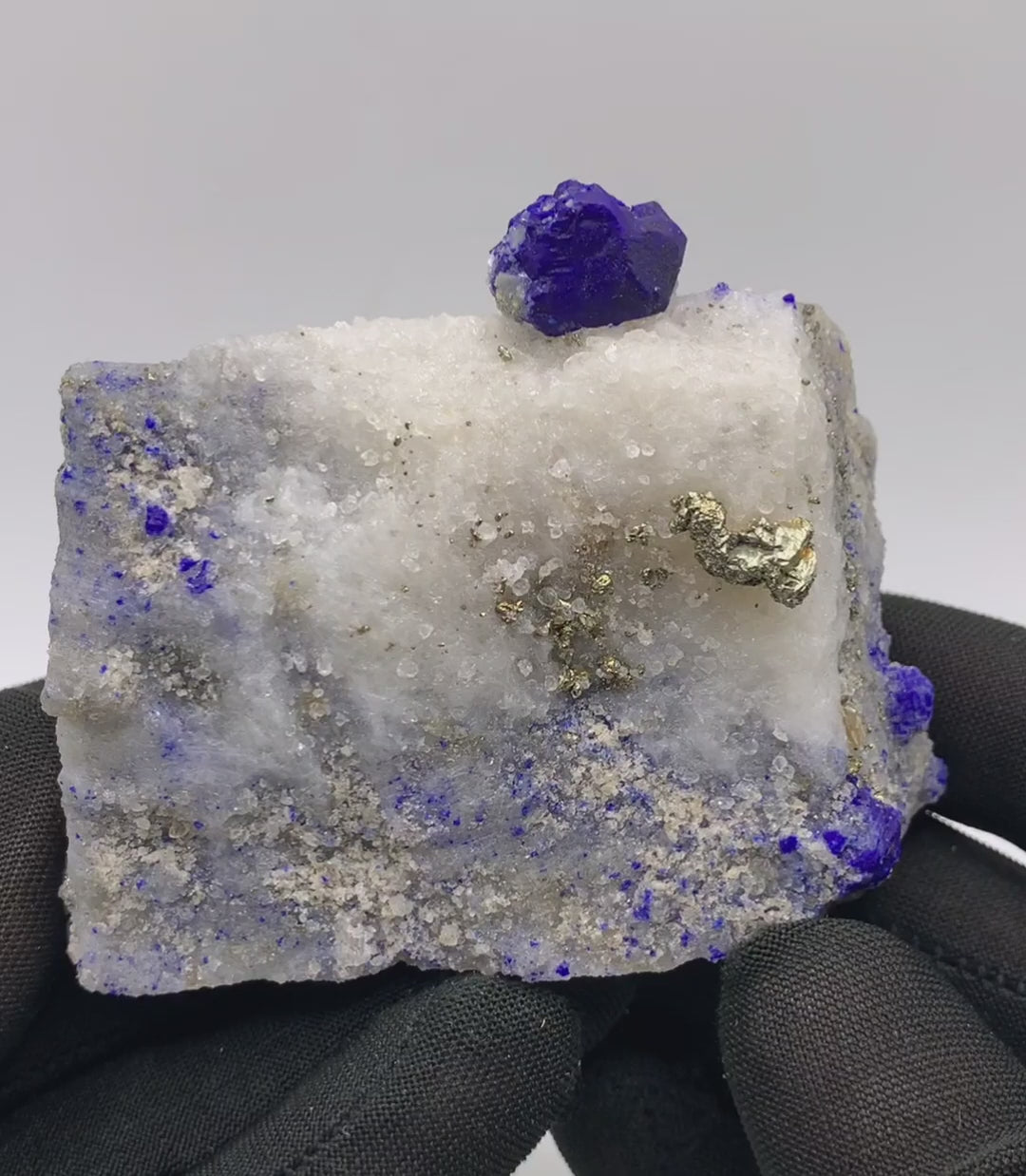Isomatric Lazurite Crystal Nicely Perched On Calcite With Pyrite