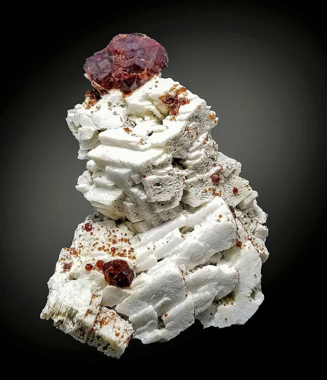 Beautiful Red Garnet Spessartine Cluster on Albite Matrix