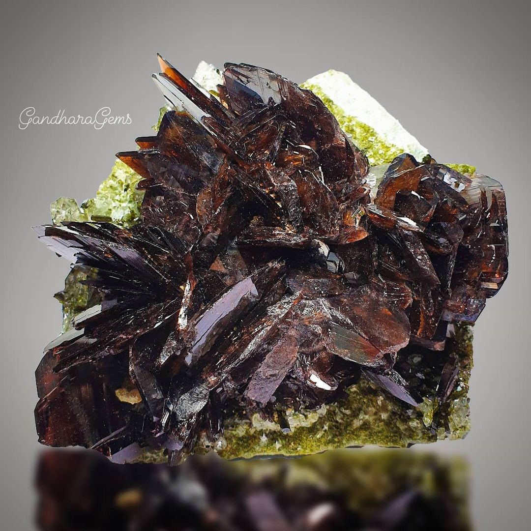 Gemmy Axinite Crystals on Epidote Matrix