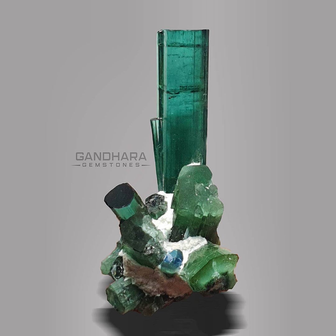 Greenish Blue Tourmaline Cluster with Albite