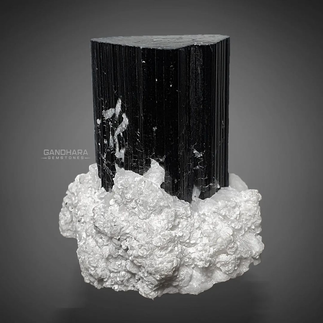 Perfect Schorl Crystal Specimen on Cleavelandite