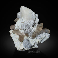 Smoky Quartz Crystals on Snowy White Matrix