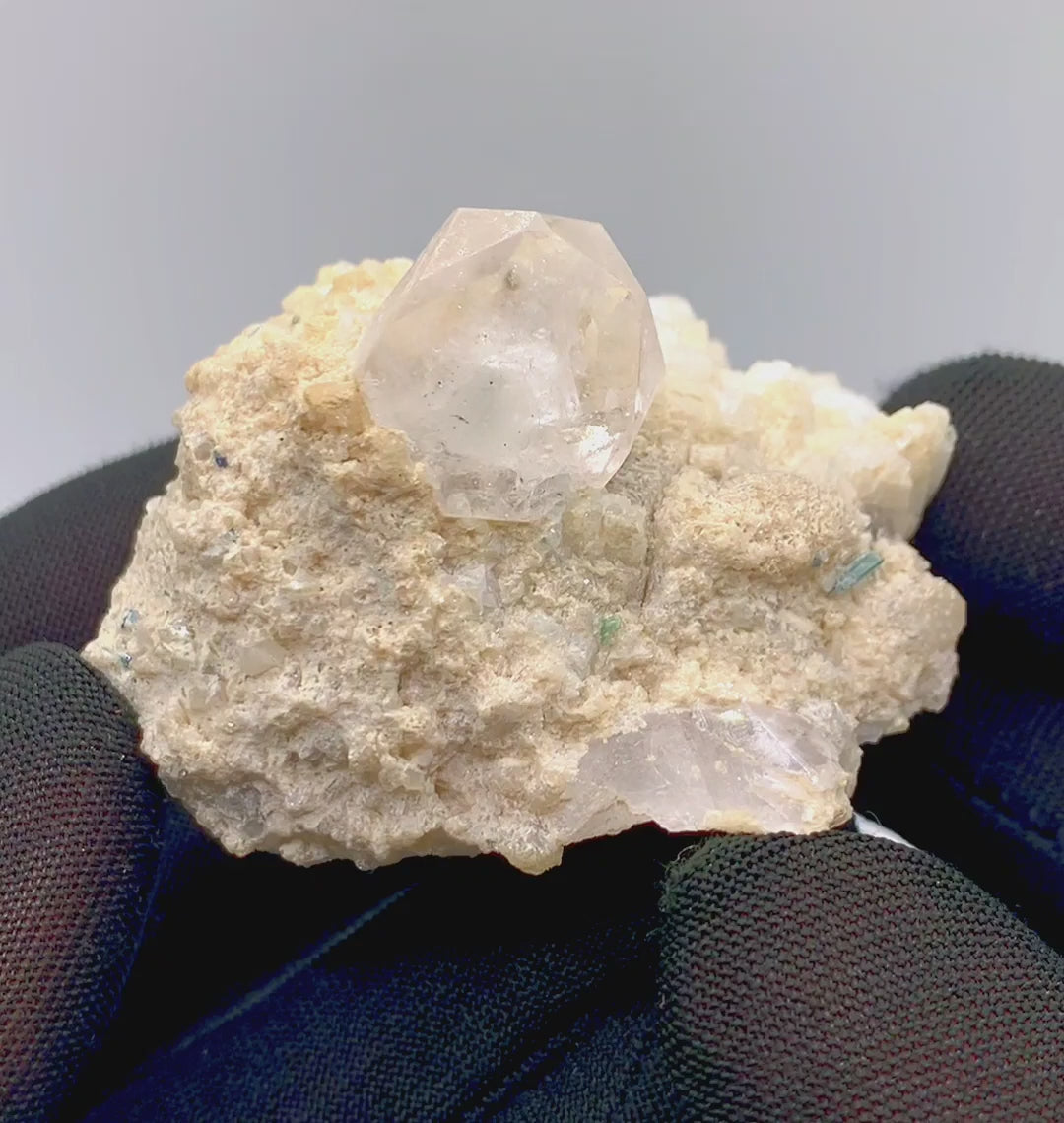 Isolated And Isomatric Gem Morganite Crystal Nicely Perched  Albite With Tourmaline