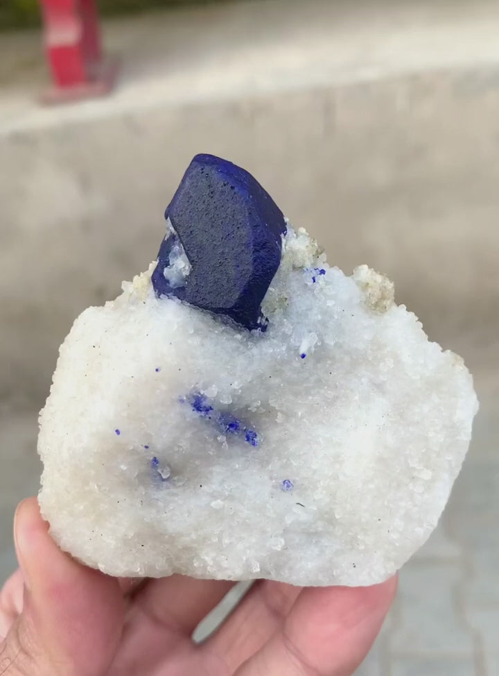 Lovely Azure Blue Lazurite Crystal On Calcite With Pyrite
