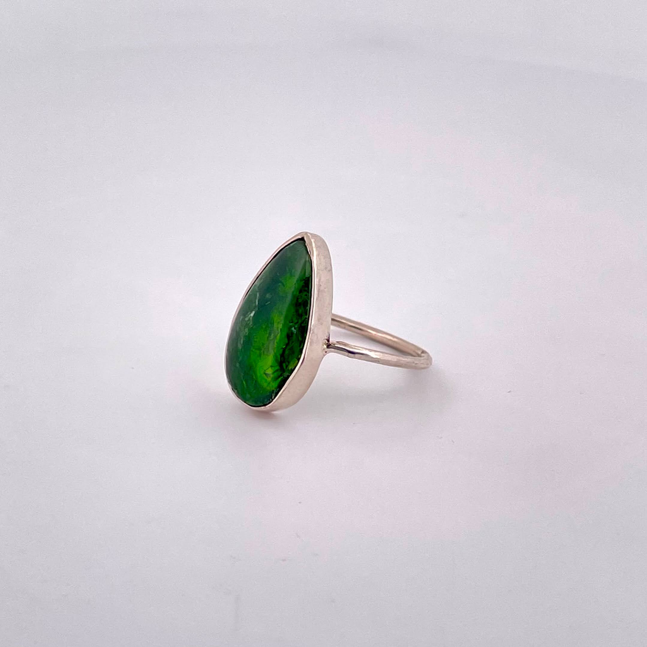 Handmade Green Diopside Silver Ring