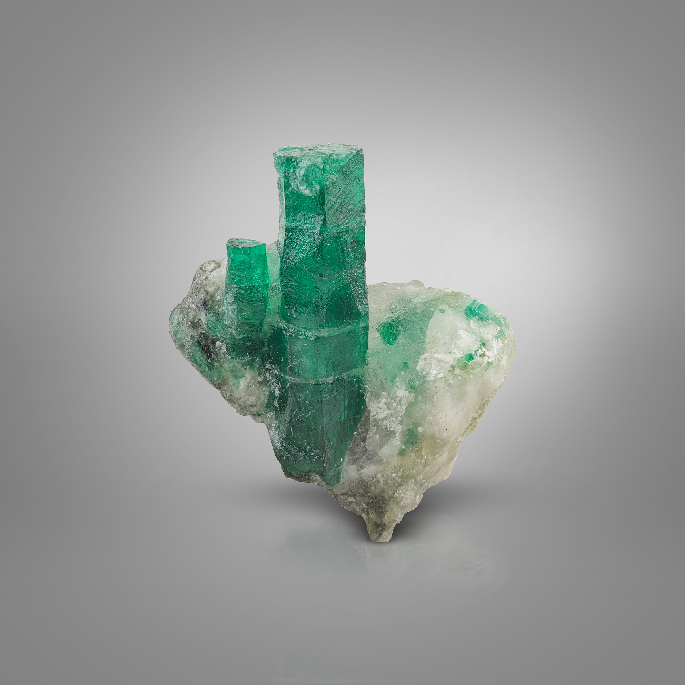 Green Emerald Crystals On Matrix