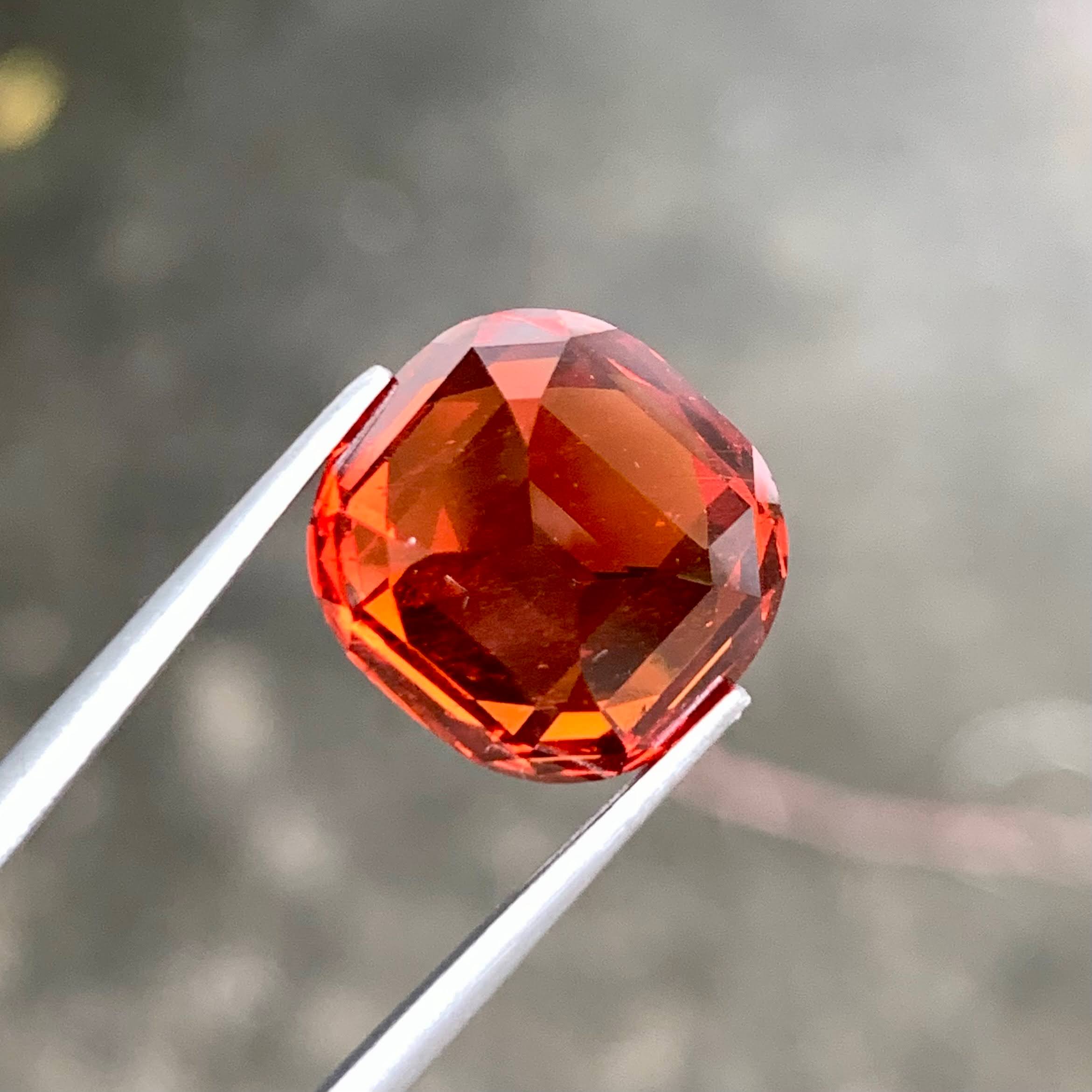 11.73 Carats Reddish Orange Spessartite Garnet Cushion Cut from Tanzania