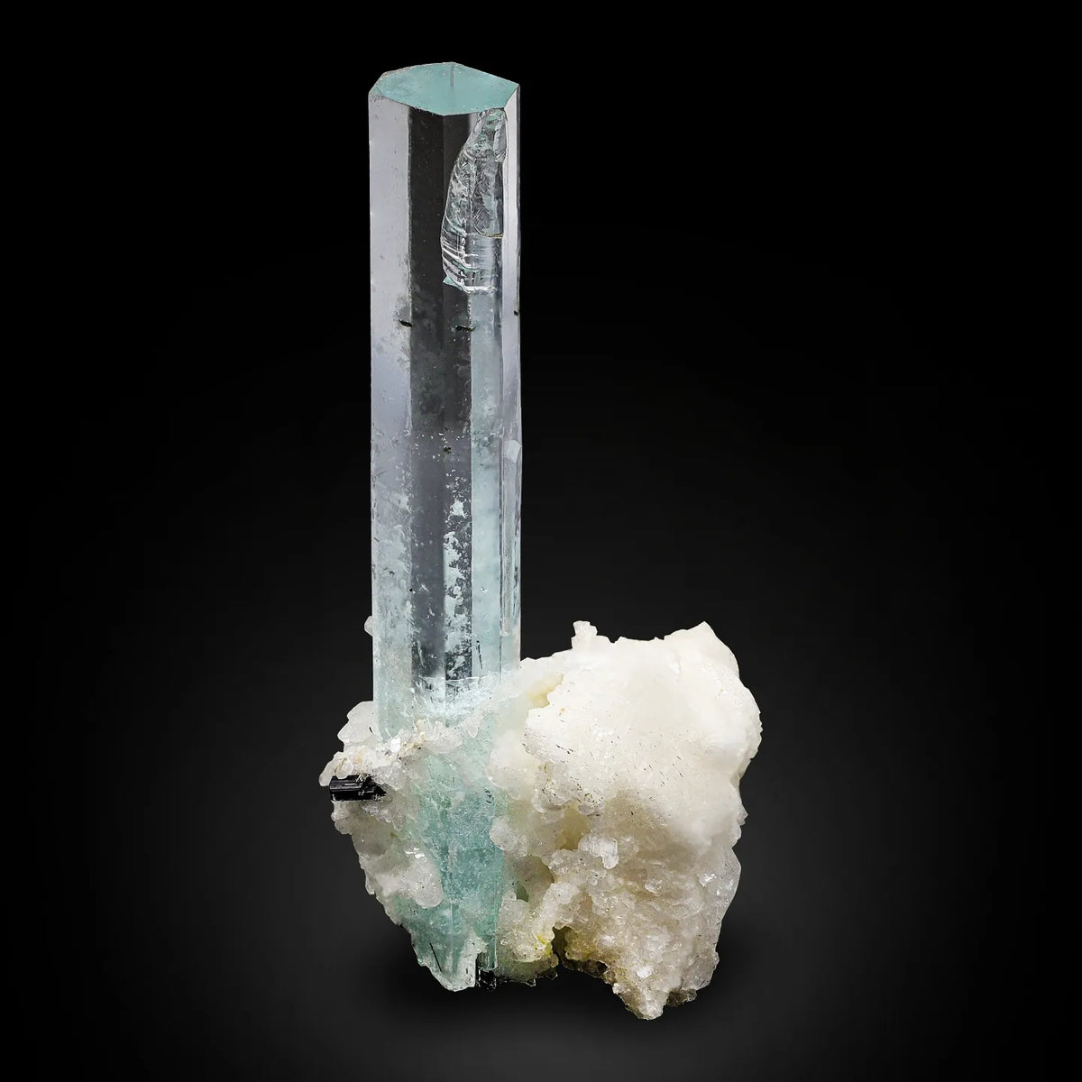 Lovely gem Aquamarine crystal on white Albite from Shigar Valley, Skardu, Pakistan