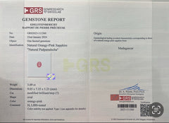 GRS Certified Padparadscha Sapphire