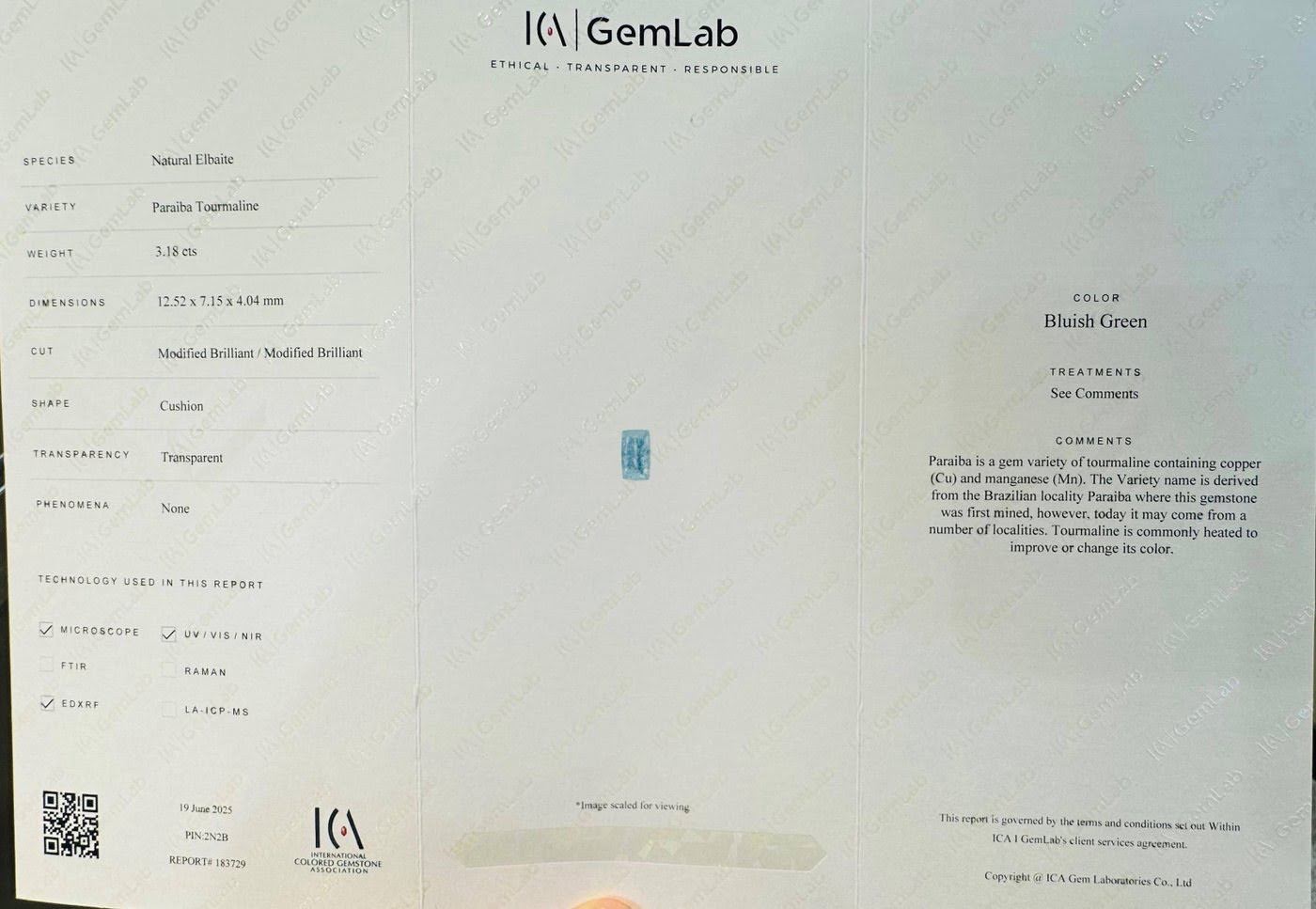 3.18 Carat Certified Paraiba Tourmaline