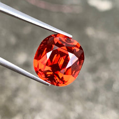 11.73 Carats Reddish Orange Spessartite Garnet Cushion Cut from Tanzania